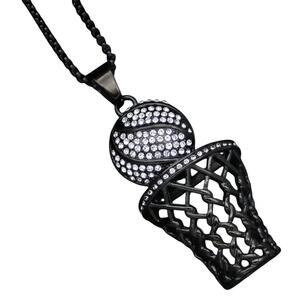 Basketball Necklace Black with Rhinestones 24” Chain